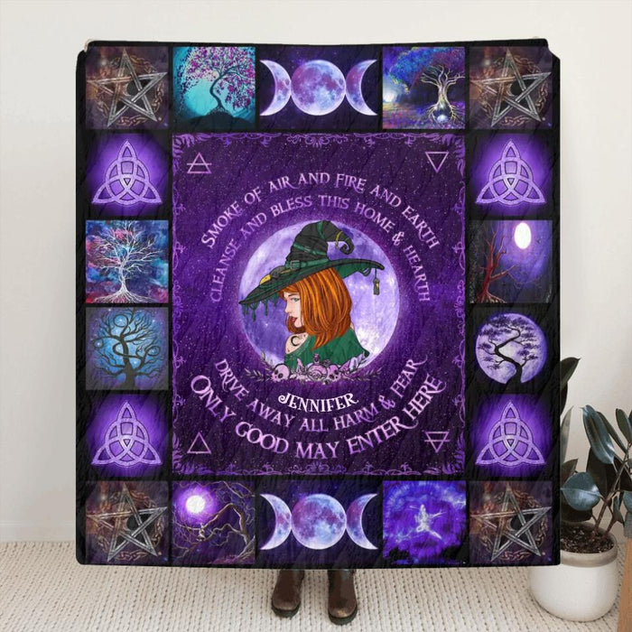 Custom Personalized Witch Quilt/Single Layer Fleece Blanket - Gift Idea For Witch Lovers/Halloween - Only Good May Enter Here