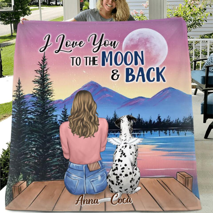 Custom Personalized Memorial Pet Pillow Cover/ Fleece/Quilt Blanket - Upto 4 Pets - Gift For Dog/Cat Lover - I Love You To The Moon & Back