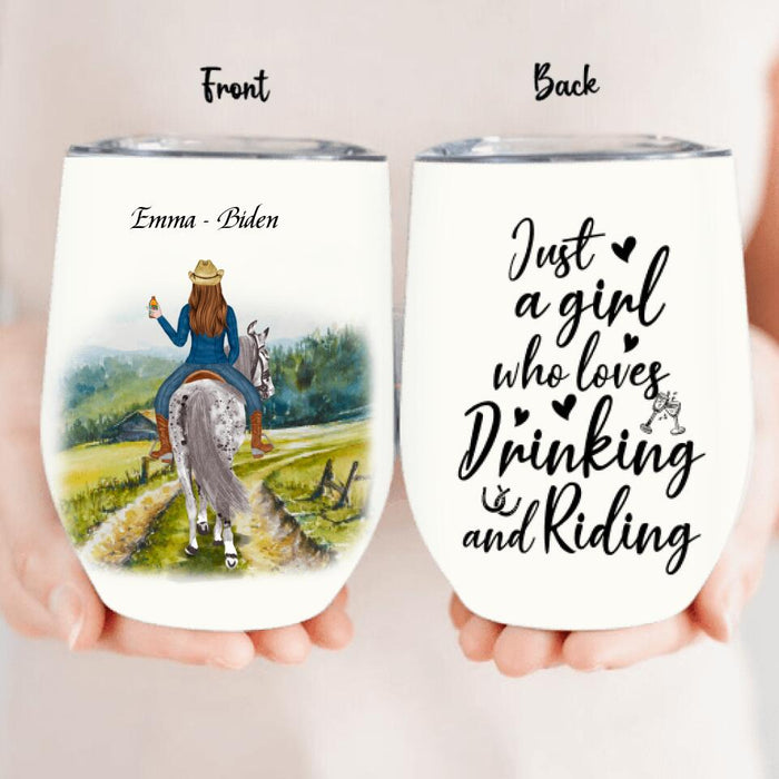 Custom Personalized Riding Horse Wine Tumbler - Upto 2 Girls - Best Gift For Horse Lover/Friends - Just Two Girls Who Love Drinking And Riding