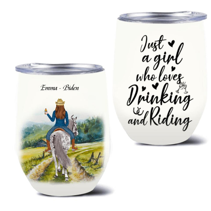 Custom Personalized Riding Horse Wine Tumbler - Upto 2 Girls - Best Gift For Horse Lover/Friends - Just Two Girls Who Love Drinking And Riding