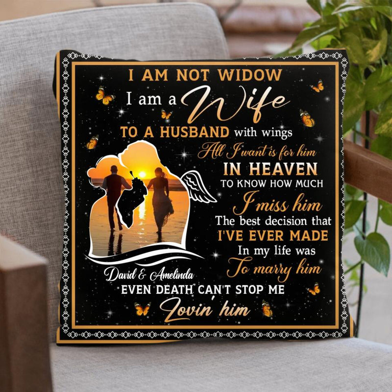 Personalized Memorial Couple Quilt/Fleece Throw Blanket/Pillow Cover -  Memorial Gift Idea For Couple - I Am A Wife To A Husband With Wings