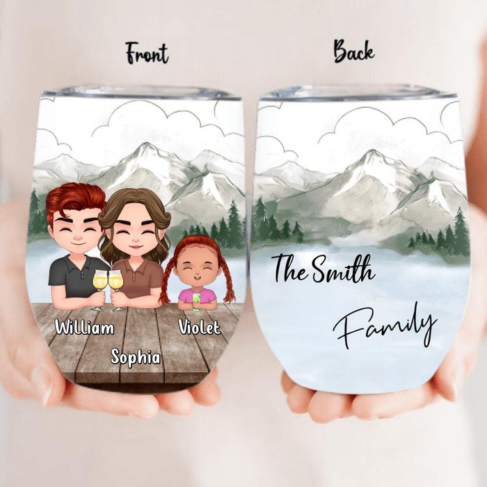 Custom Personalized Family Wine Tumbler - Upto 4 Adults And 2 Kids - Gift Idea for Father's Day/Mother's Day/Family