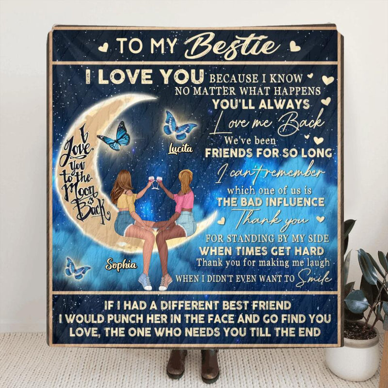 Personalized Besties Quilt/Fleece Throw Blanket/Pillow Cover - Gift Idea For Best Friends/Besties - To My Bestie