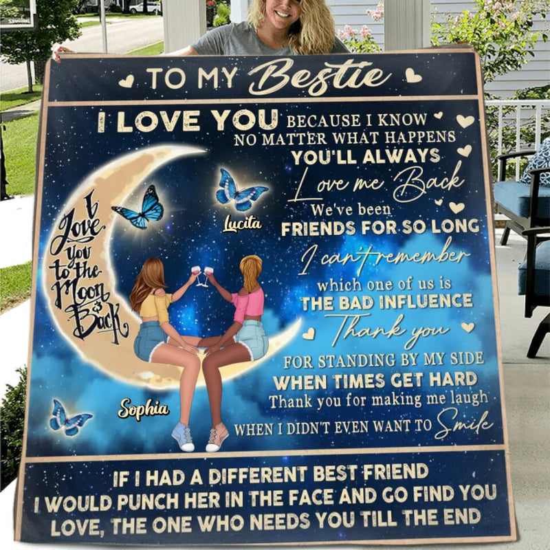 Personalized Besties Quilt/Fleece Throw Blanket/Pillow Cover - Gift Idea For Best Friends/Besties - To My Bestie