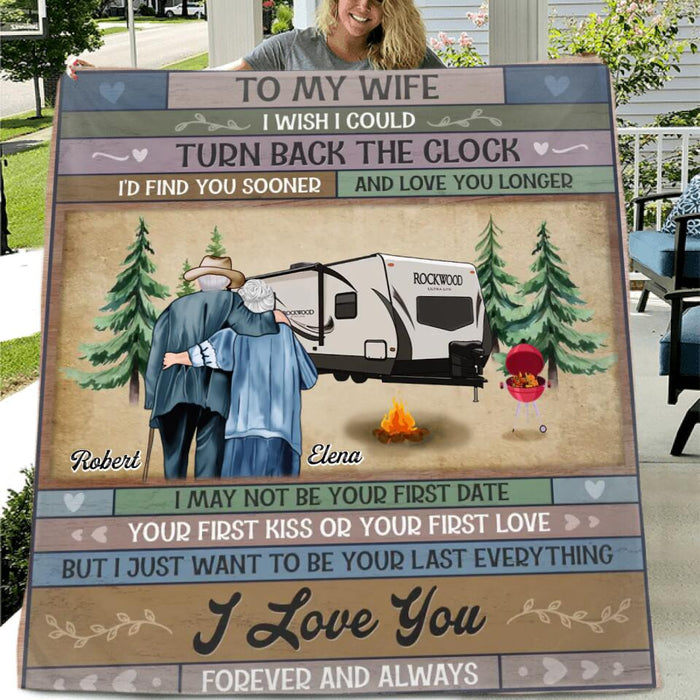 Custom Personalized Camping Old Couple Fleece/Quilt  Blanket - Gift Idea For Old Couple/ Camping Lover - Gift To Her - To My Wife