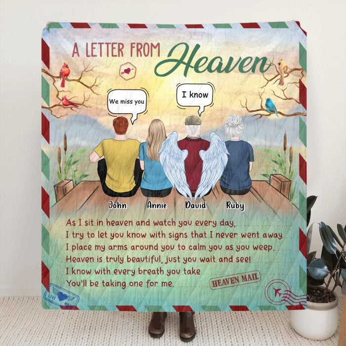 Custom Personalized Memorial Family Fleece/Quilt Blanket - Memorial Gift Idea For Family Members - Upto 4 People - A Letter From Heaven