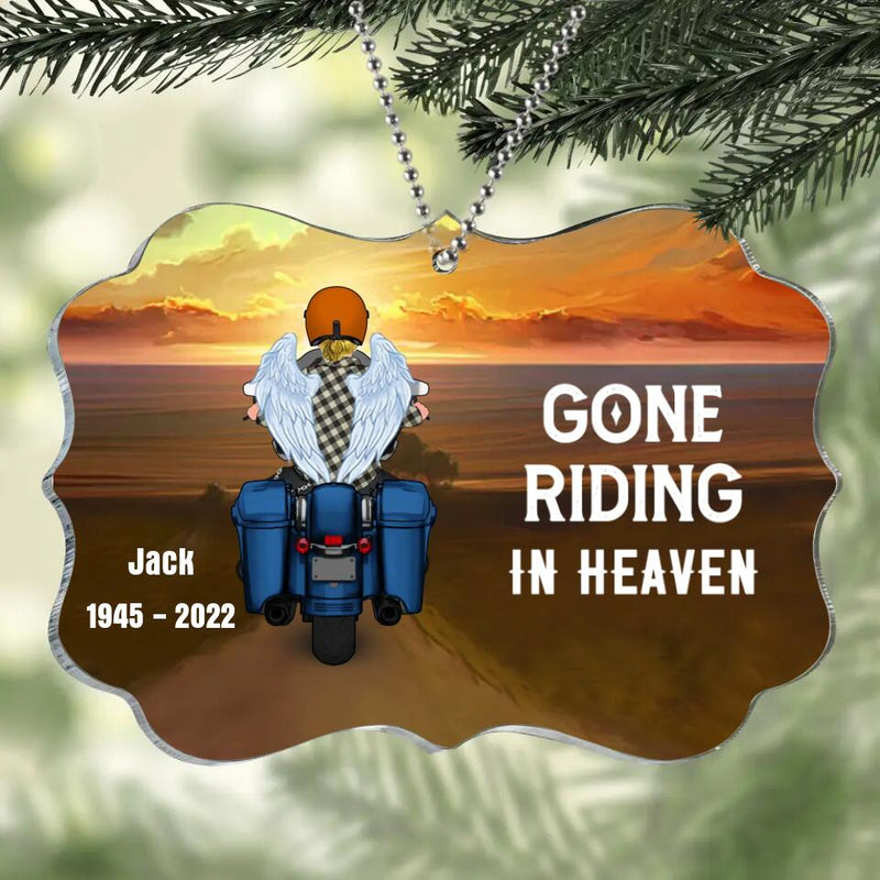 Personalized Memorial Biker Rectangle Acrylic Ornament - Memorial Gift Idea For Father's Day - Gone Riding In Heaven