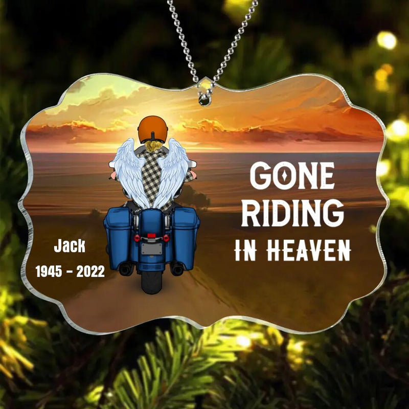 Personalized Memorial Biker Rectangle Acrylic Ornament - Memorial Gift Idea For Father's Day - Gone Riding In Heaven