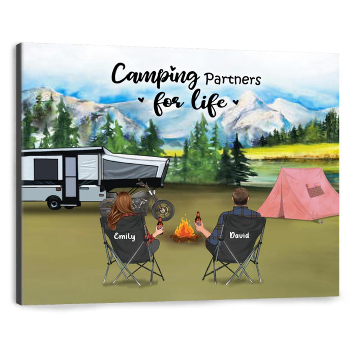 Custom Personalized Camping Canvas - Parents with up to 4 Kids and 2 Pets - Father's Day Gift from Wife to Husband - Camping Partners For Life