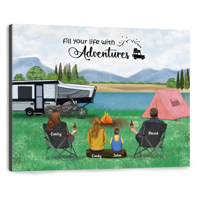 Custom Personalized Camping Canvas - Parents with 2 Kids and up to 4 Pets - Father's Day Gift from Wife to Husband - Fill your life with adventures