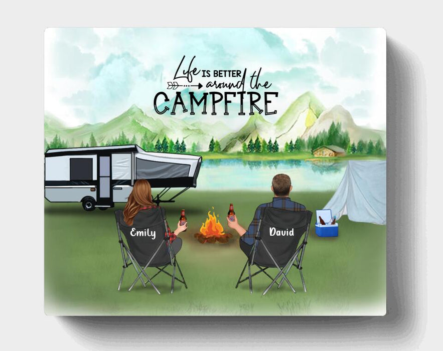 Custom Personalized Camping Canvas - Gift For Whole Family - Couple/ Parents With Upto 6 Kids - 6 Pets - Making Memories One Campsite At A Time