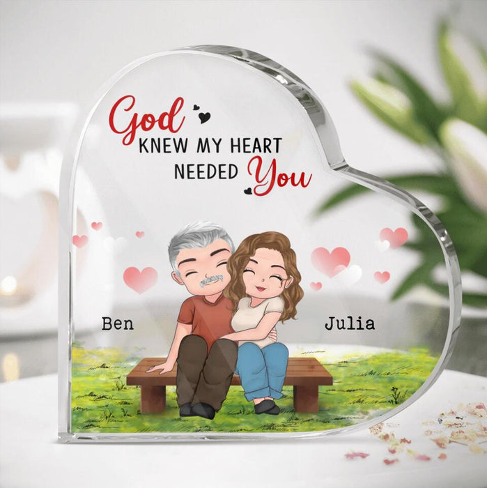 Custom Personalized Couple Crystal Heart - Gift Idea For Couple/ Mother's Day Gift From Husband - God Knew My Heart Needed You