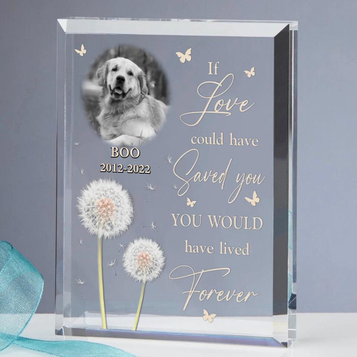 Personalized Memorial Pet Photo Rectangle Acrylic Plaque - Memorial Gift For Pet Owners - If Love Could Have Saved You You Would Have Lived Forever