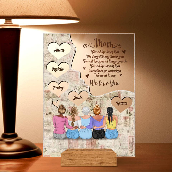 Personalized Mother And Daughter Acrylic Plaque - Up to 4 Daughters - Thank You Gift For Mother From Daughter - We Love You