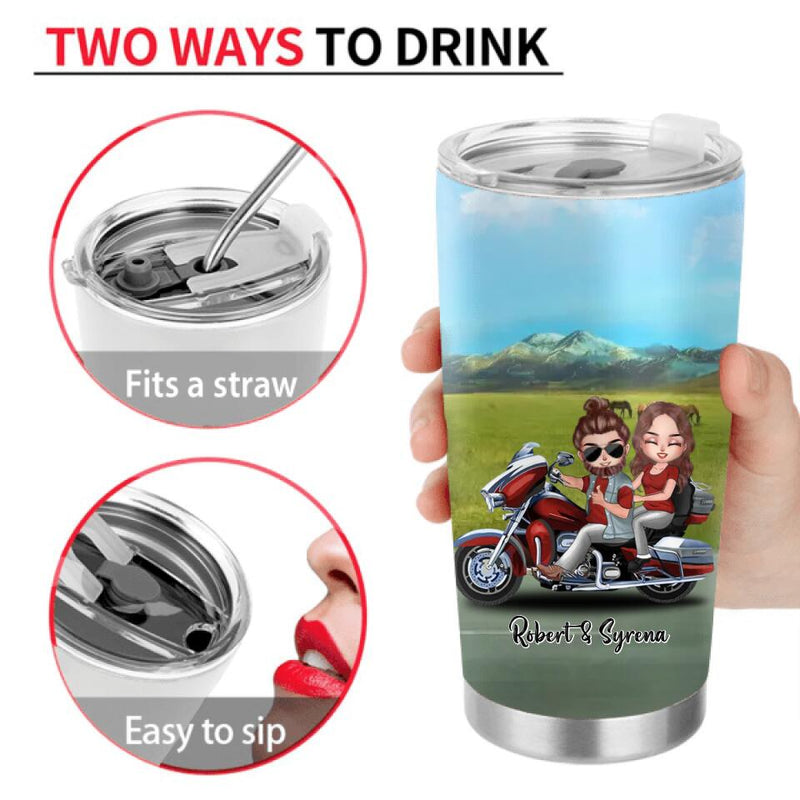Personalized Couple Riding Tumbler - Gift Idea For Couple/Biker - She Keeps Me Wild, He Keeps Me Safe