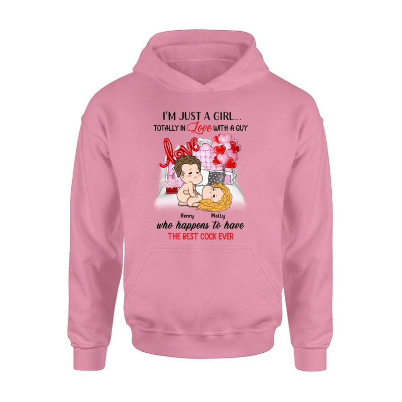Personalized T-Shirt/Hoodie/Long Sleeve/Sweatshirt - Valentine's Day Gift - I'm Just A Girl Totally In Love With A Guy Who Happens To Have The Best Cock Ever