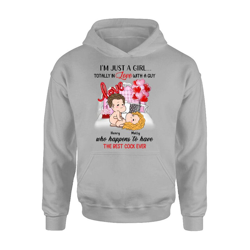 Personalized T-Shirt/Hoodie/Long Sleeve/Sweatshirt - Valentine's Day Gift - I'm Just A Girl Totally In Love With A Guy Who Happens To Have The Best Cock Ever