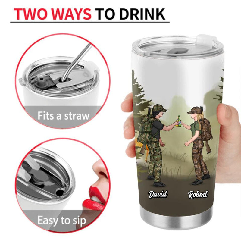 Personalized Hunting Friends Drinking Tumbler - Up to 4 People - Gift Idea For Friends/Couple/ Drinking/ Hunting Lovers - Weekend Forecast Hunting With A Chance Of Drinking