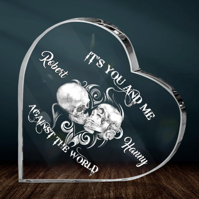 Custom Personalized Skull Couple Crystal Heart - Mother's Day Gift For Wife From Husband - Gift For Her/ Him - It's You And Me Against The World