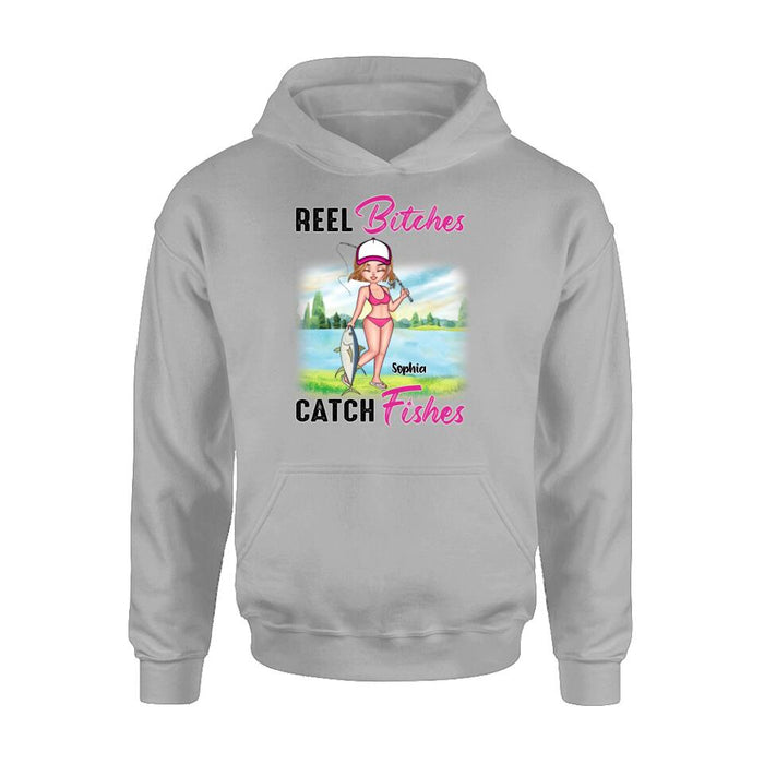 Custom Personalized Fishing Girl Shirt/Hoodie/Long Sleeve/Sweatshirt - Gift Idea For Fishing Lovers - Reel Bitches Catch Fishes