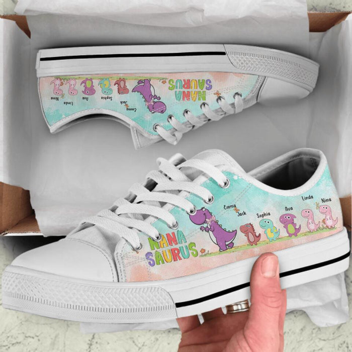 Custom Personalized Nanasaurus Low Top Sneakers - Mother's Day 2023 Gift - Nanasaurus