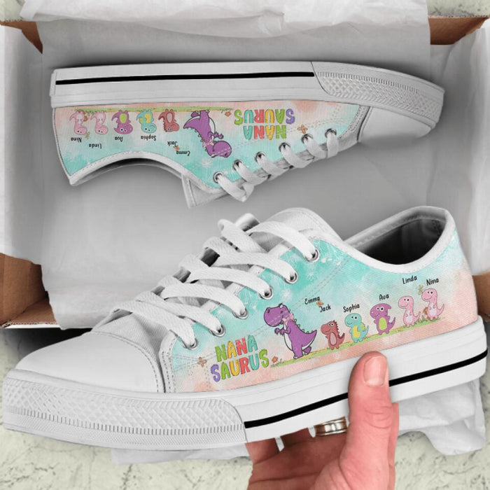 Custom Personalized Nanasaurus Low Top Sneakers - Mother's Day 2023 Gift - Nanasaurus