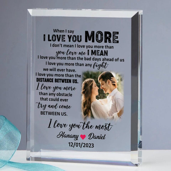 Personalized Photo Couple Rectangle Acrylic Plaque - Gift Idea For Him/Her/Mother's Day Gift From Husband - When I Say I Love You More