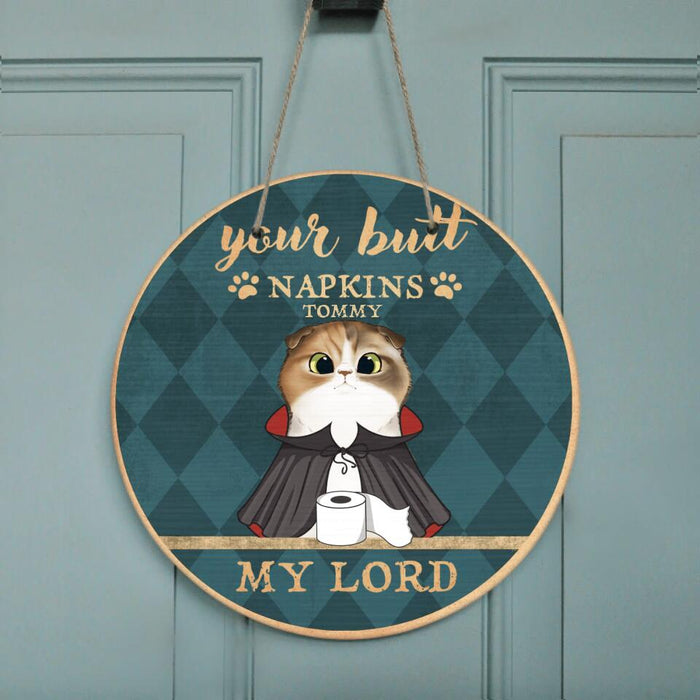 Personalized Halloween Cat Door Sign - Up to 4 Cats - Best Gift For Cat Lover - Your Butt Napkins My Lord - LZZHNG