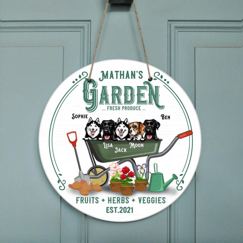 Personalized Circle Dog Door Sign - Up to 5 Dogs - Garden Fresh Produce