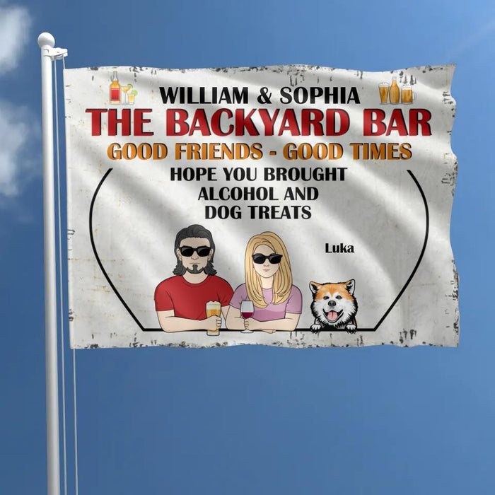 Personalized Couple Backyard Bar Flag Sign - Gift Idea For Couple/Dog/Cat Lover - Up to 4 Pets - Hope You Brought Alcohol And Pet Treats