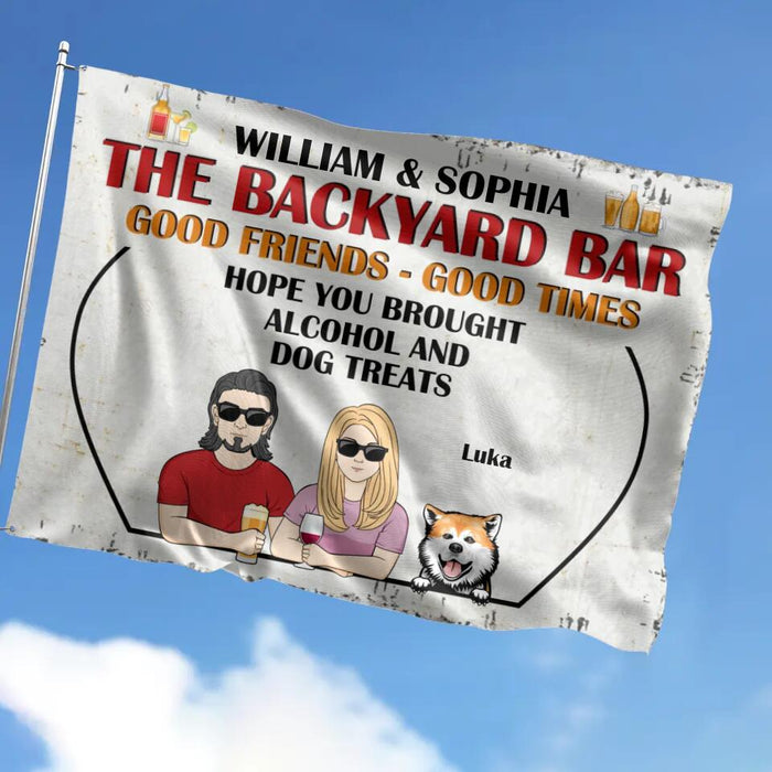 Personalized Couple Backyard Bar Flag Sign - Gift Idea For Couple/Dog/Cat Lover - Up to 4 Pets - Hope You Brought Alcohol And Pet Treats