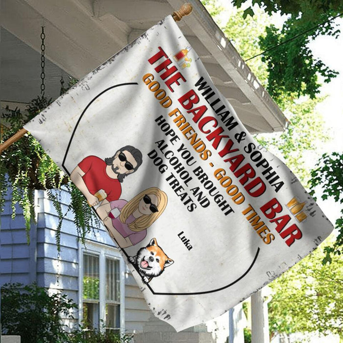 Personalized Couple Backyard Bar Flag Sign - Gift Idea For Couple/Dog/Cat Lover - Up to 4 Pets - Hope You Brought Alcohol And Pet Treats