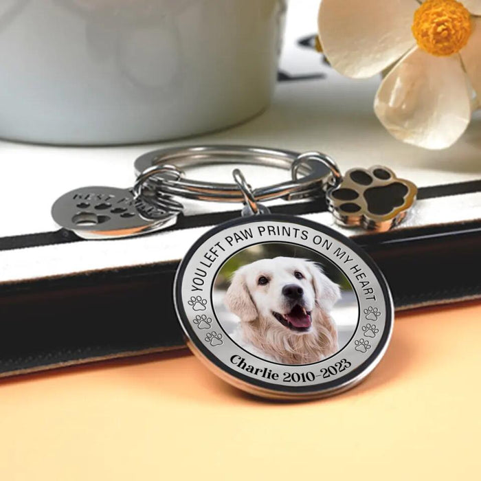 Custom Personalized Photo Keychain Pet Charm Key Ornaments - Memorial Gift for Dog/Cat Lovers - You left paw prints on my heart