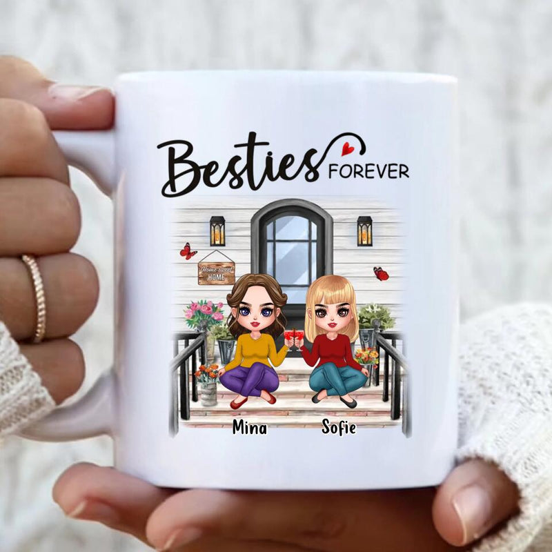 Personalized Besties Sisters Front Porch Coffee Mug - Up to 5 Women - Gift Idea For Friends/Sisters - Besties Forever