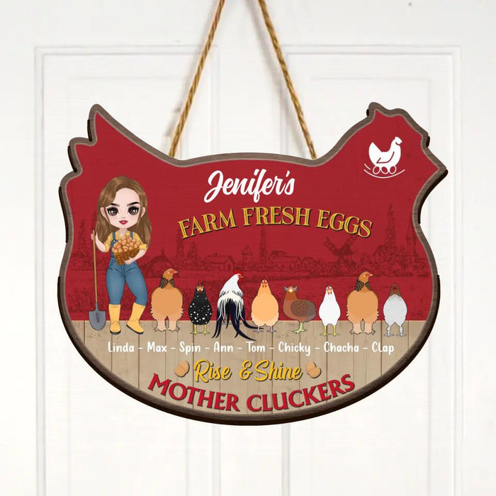 Custom Personalized Chicken Coop Wooden Sign - Gift For Farmers, Chicken Lovers - Upto 8 Chickens - Rise & Shine Mother Cluckers