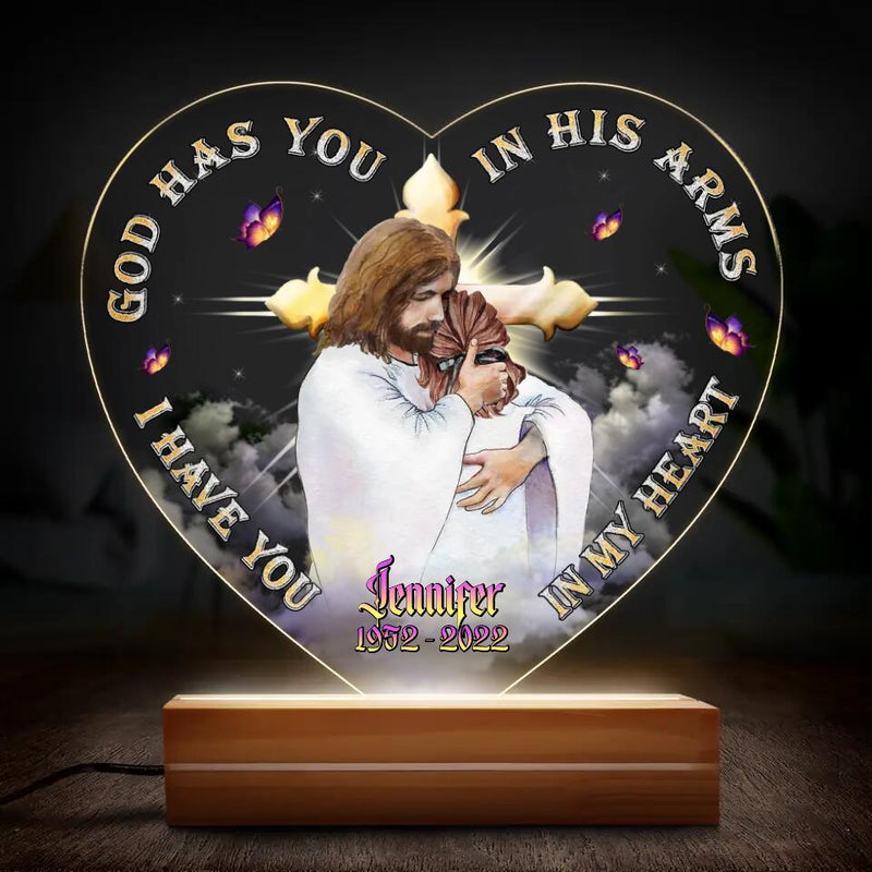 Personalized Memorial Led Light - Memorial Gift For Family Member/Mother's Day/Father's Day - God Has You In His Arms I Have You In My Heart