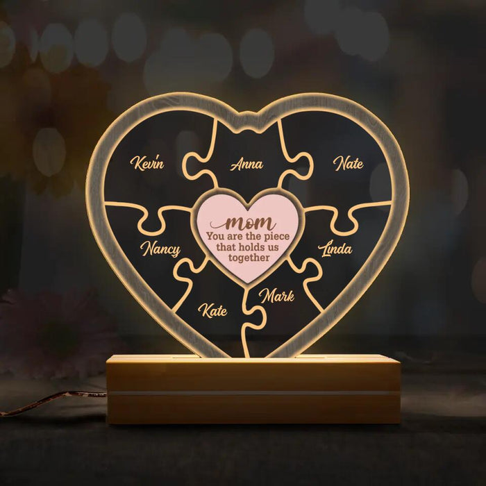Custom Personalized Heart Puzzle Led Light - Gift for Mother's Day/Mom - You are the piece that holds us together - Up to 7 Children