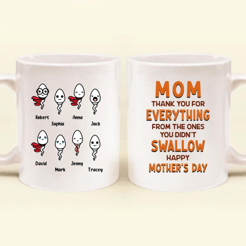 Personalized Happy Mother's Day Coffee Mug - Mother's Day Gift - Mom Thank You For Everything From The Ones You Didn't Swallow