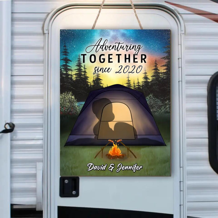 Custom Personalized Camping Couple Silhouette Door Sign - Gift For Camping Lovers/Couple/Husband and Wife - Adventuring together