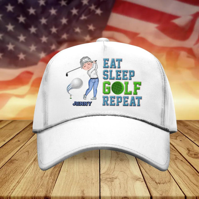 Custom Personalized Golfer Cap - Gift Idea For Golf Lover/ Mother's Day Gift/ Father's Day Gift - Eat Sleep Golf Repeat