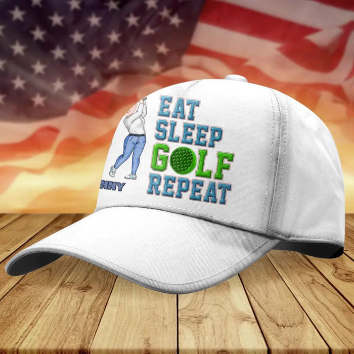Custom Personalized Golfer Cap - Gift Idea For Golf Lover/ Mother's Day Gift/ Father's Day Gift - Eat Sleep Golf Repeat