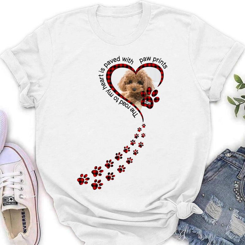 Personalized Memorial Dog Photo T-shirt/Long Sleeve/Sweatshirt/Hoodie - Memorial/Mother's Day Gift For Dog Mom - The Road To My Heart Is Paved With Paw Prints