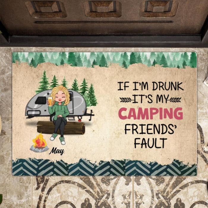 Personalized Camping Friends Doormat - Gift Idea For Camping Lovers/Friends - Up to 3 People - If I'm Drunk It's My Camping Friends' Fault