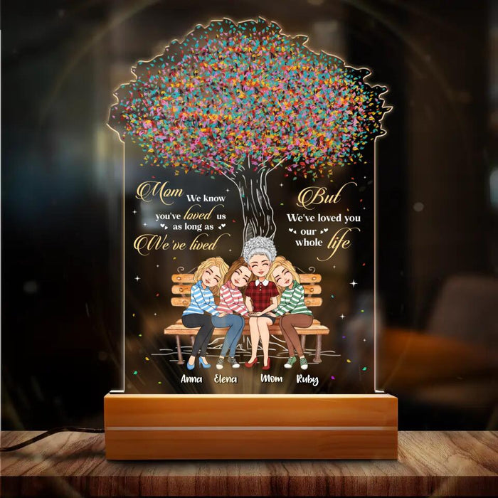 Personalized To My Mom Acrylic Night Light - Mom With Up to 3 Daughters - Mother's Day Gift Idea From Daughter - Mom We Know You've Loved Us As Long As We’ve Lived But We've Loved You Our Whole Life