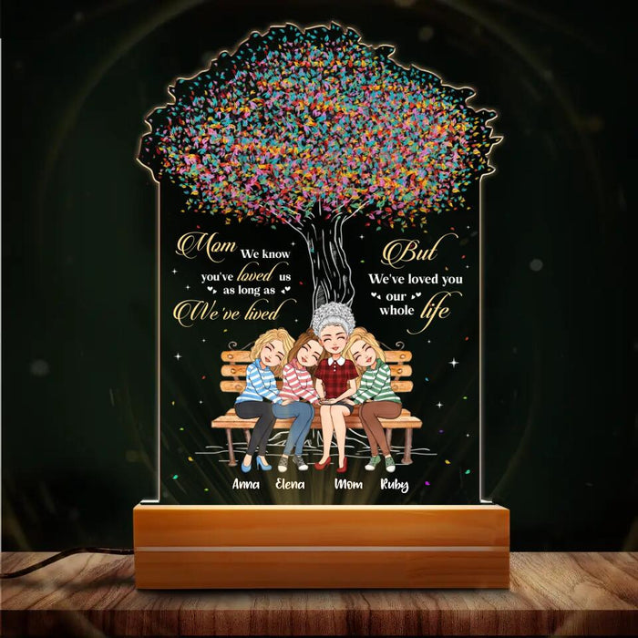 Personalized To My Mom Acrylic Night Light - Mom With Up to 3 Daughters - Mother's Day Gift Idea From Daughter - Mom We Know You've Loved Us As Long As We’ve Lived But We've Loved You Our Whole Life