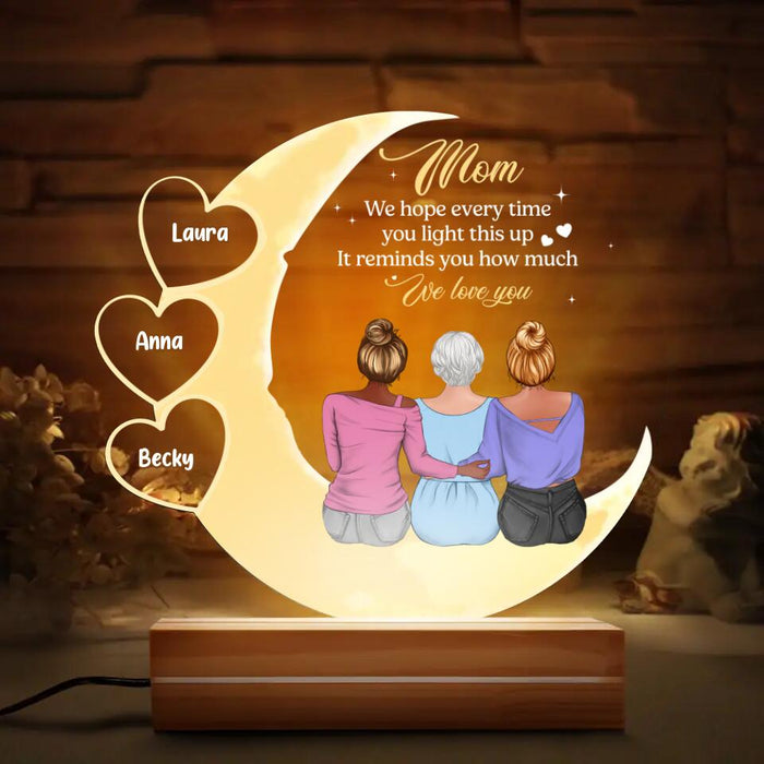 Personalized Mother Acrylic Night Light - Up to 3 Children - Gift Idea for Mother's Day - A Mother's Love Is The Heart Of The Family
