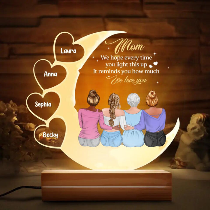 Personalized Mother Acrylic Night Light - Up to 3 Children - Gift Idea for Mother's Day - A Mother's Love Is The Heart Of The Family