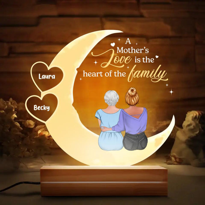 Personalized Mother Acrylic Night Light - Up to 3 Children - Gift Idea for Mother's Day - A Mother's Love Is The Heart Of The Family
