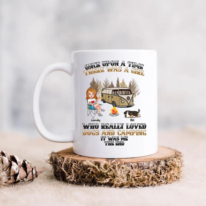 Personalized Dog Camping Queen Coffee Mug - Gift Idea For Camping Lovers/Friends/Dog Mom - Up to 3 Dogs - Once Upon A Time There Was A Girl Who Really Loved Dogs And Camping It Was Me The End