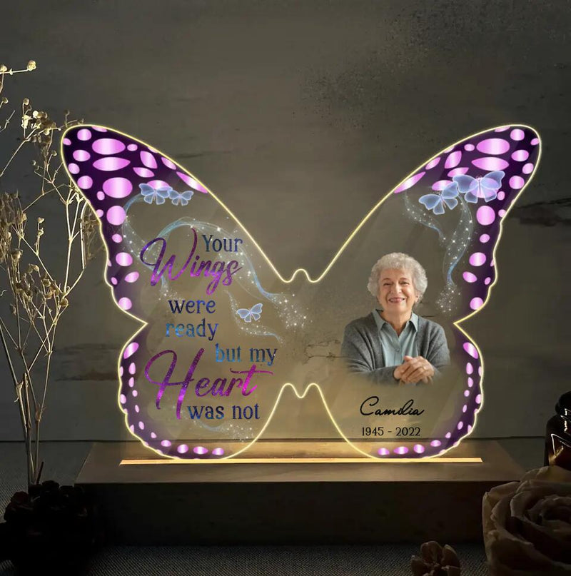 Personalized Memorial Photo Acrylic Night Light - Memorial Gift Idea For Mother's Day/Father's Day - Your Wings Were Ready But My Heart Was Not